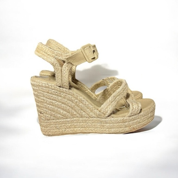🌻NEW NWOT Jeffrey Campbell "Soffia" Beige 2 Platform Open Wedge Espadrilles 41 - Picture 5 of 10